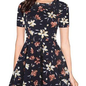 Vintage Floral Flared A-Line Swing Dress with Pockets